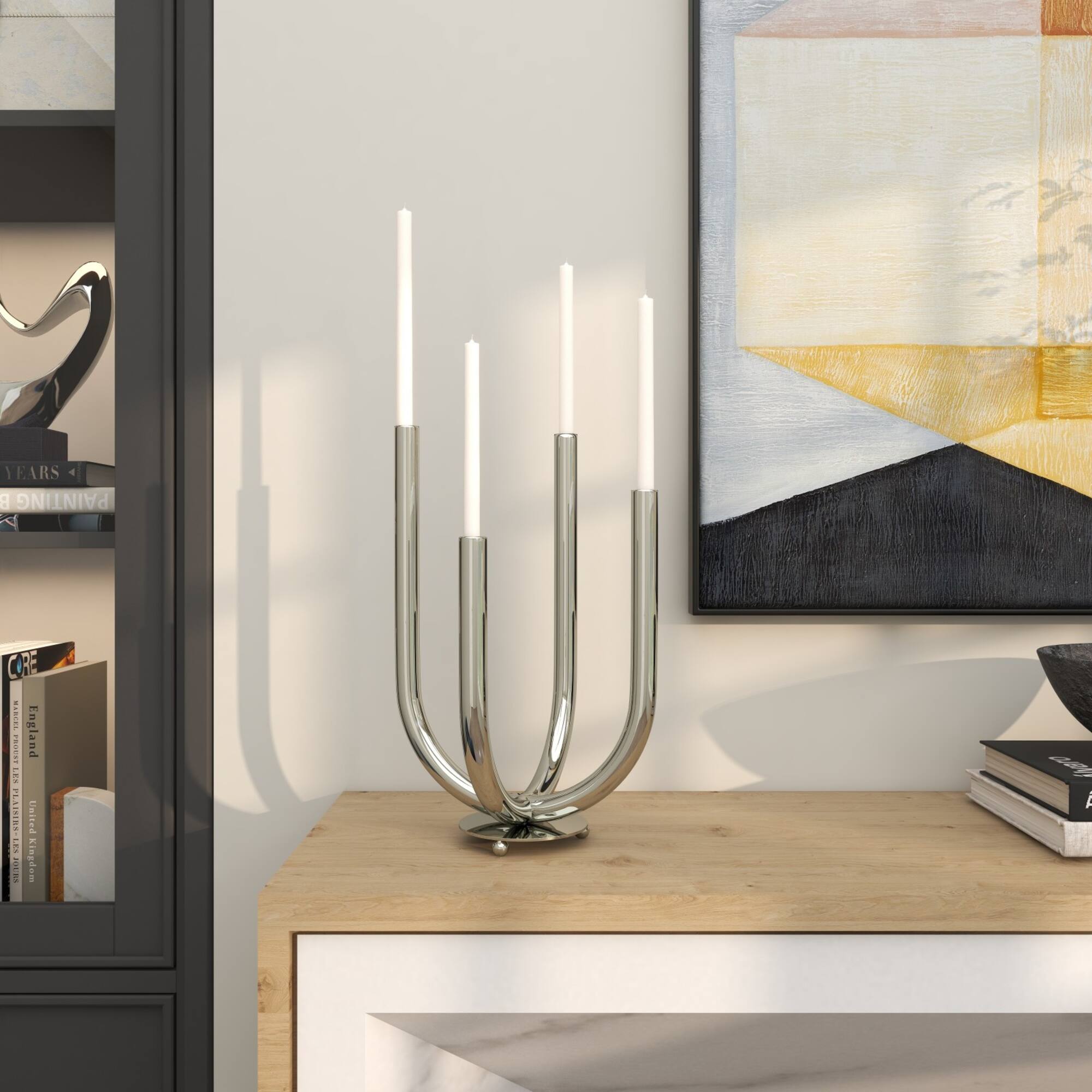 15" Silver Stainless Steel Abstract U-Shaped Candelabra